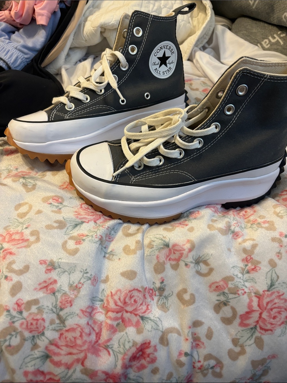 Converse Womens grey-blue and Cream High-Top Platform Sneakers